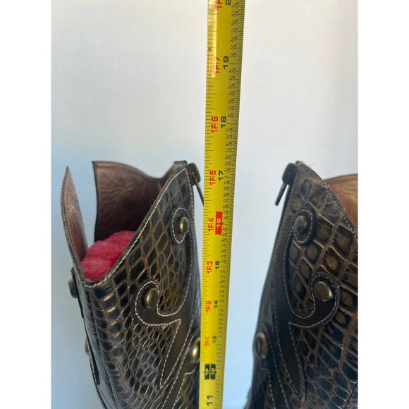 Veruska European Western Bronze Studded Vegan Cowgirl Knee High Boots Sz 6 Slim - Picture 9 of 12